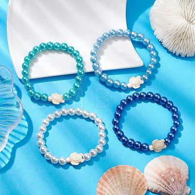 4Pcs 4 Colors Summer Dyed Synthetic Turquoise Turtle Bracelets BJEW-JB10258-1