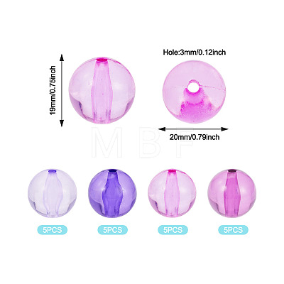 20Pcs 4 Colors Transparent Acrylic Beads MACR-TADJ0001-02A-1