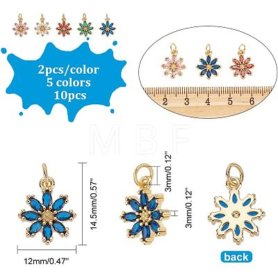 10Pcs 5 Colors Rack Plating Brass Micro Pave Cubic Zirconia Charms ZIRC-HY0001-03-1