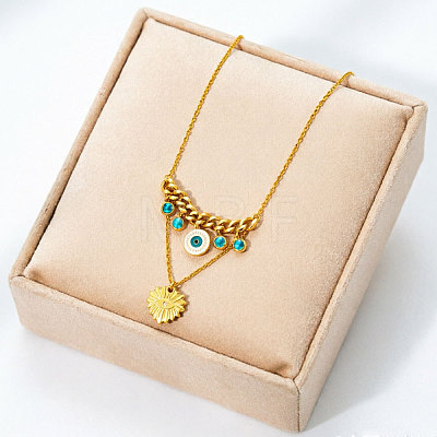 304 Stainless Steel Enamel Evil Eye Heart Pendant Double Layer Necklaces with Synthetic Turquoise for Women WGD59F3-01-1