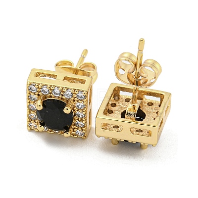 Brass Micro Pave Cubic Zirconia  Ear Studs EJEW-P261-15G-1