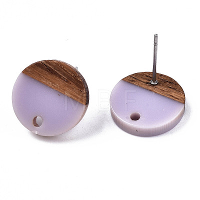 Opaque Resin & Walnut Wood Stud Earring Findings MAK-N032-007A-B04-1