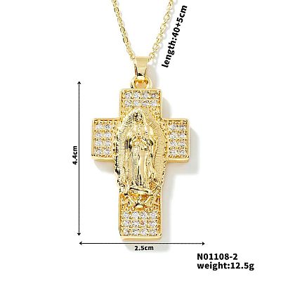 European and American Brass Pave Cubic Zirconis Virgin Mary Cross Pendant Necklaces IK3172-2-1