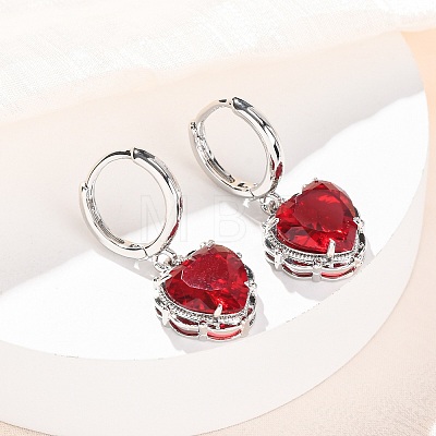 Valentine's Day Heart Brass & Glass Hoop Earrings EJEW-Z164-23P-01-1