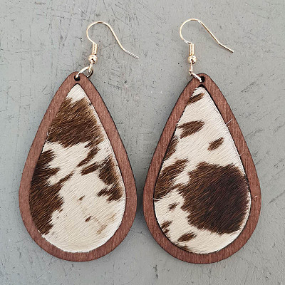 Leather & Wood Dangle Earrings WGC26EE-04-1