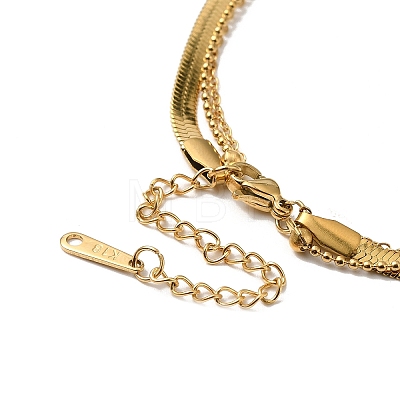 304 Stinless Steel Herringbone & Curb Chains 3 Layered Necklaces NJEW-H024-02G-1