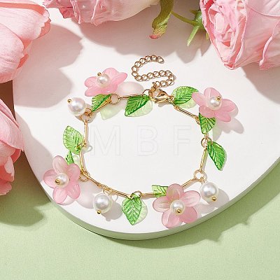 Acrylic Flower & Glass Pearl Charm Bracelets BJEW-JB10054-02-1