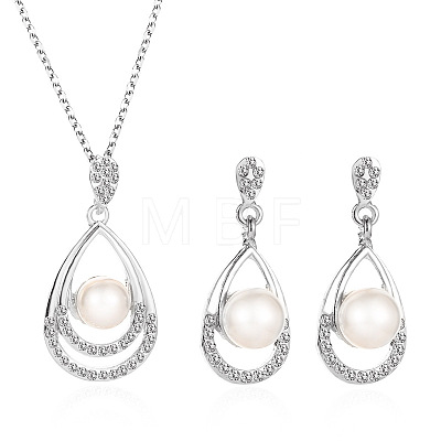 Teardrop Alloy Crystal Rhinestone Stud Dangle Earrings & Pendant Necklaces Sets WGE0910-02-1