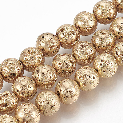 Electroplated Natural Lava Rock Beads Strands X-G-T061-55B-4mm-1