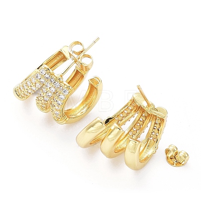 Clear Cubic Zirconia Round Stud Earrings EJEW-G350-02G-1