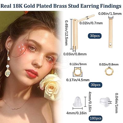 30pcs Brass Stud Earring Findings KK-CN0002-05-1