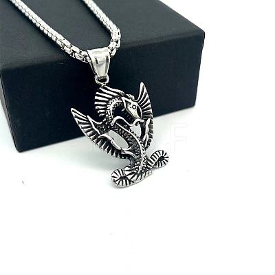 Retro Mythical 304 Stainless Steel Dragon Pendant Necklaces for Men Women XN5499-1