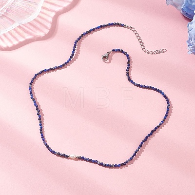 2MM Faceted Round Natural Lapis Lazuli Beaded Necklaces NJEW-JN05918-01-1