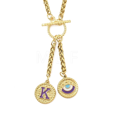 Ion Plating(IP) 304 Stainless Steel Purple Enamel Letter & Eye Pendant Wheat Chain Necklaces STAS-Z102-01G-K-1