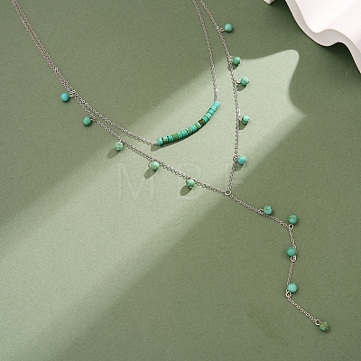 925 Sterling Silver & Synthetic Turquoise Round Ball Tassel Y Necklaces SE-CBA9BBC-17P-1