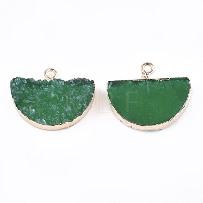 Electroplate Druzy Resin Semi Circle Pendants RESI-S366-04B-1