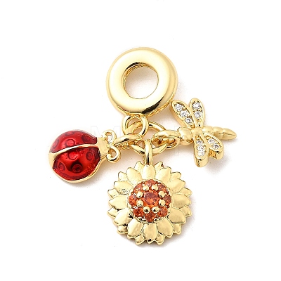 Brass Micro Pave Clear Cubic Zirconia European Dangle Charms KK-F904-06G-1