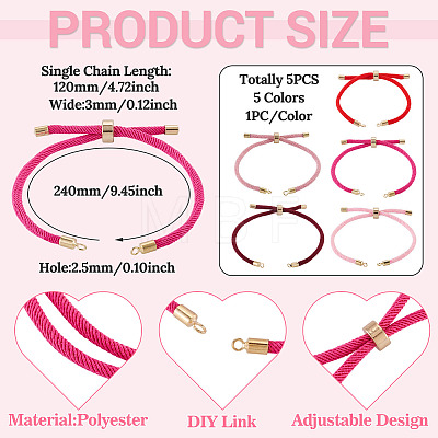 5Pcs 5 Colors Polyester Cord Bracelet Making MAK-TA0001-40-1