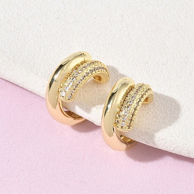 Brass Micro Pave Clear Cubic Zirconia Cuff Earrings KK-CBA56EF-39G-1