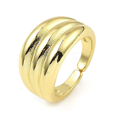 Rack Plating Brass Grooved Open Cuff Rings RJEW-D009-04G-1