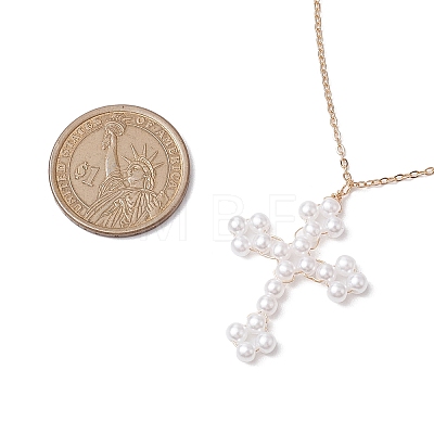 Cross Fleury Acrylic Imitation Pearl Pendant Necklaces NJEW-JN04985-1