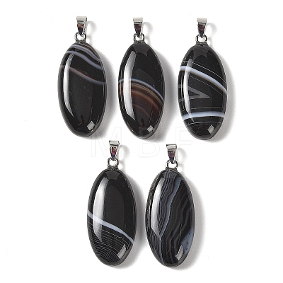 Dyed & Heated Natural Black Banded Agate Pendants GG-CBACB71-01P-05-1