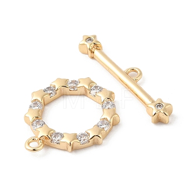 Brass Pave Clear Cubic Zirconia Toggle Clasps KK-P234-87G-1
