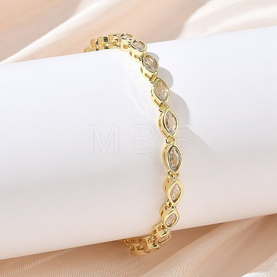 Horse Eye Brass Micro Pave Clear Cubic Zirconia Link Chain Bracelets for Women BJEW-C156-07B-G-1