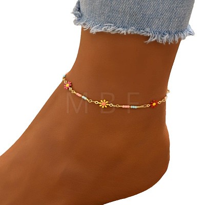 Flower Brass Enamel Link Anklets WG09DCF-01-1