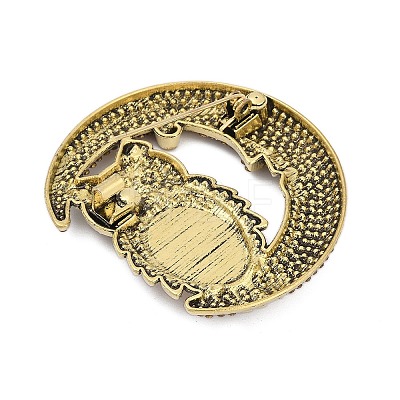Owl with Moon Alloy Rhinestone Brooches for Backpack Clothes PALLOY-D361-19G-1