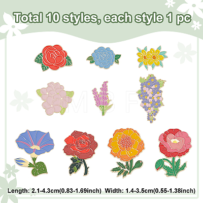 ANATTASOUL 10Pcs 10 Style Birth Flower Enamel Pins JEWB-AN0001-02-1