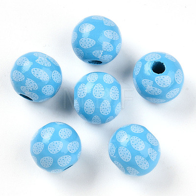 Easter Theme Printed Wood Beads WOOD-T032-22G-1