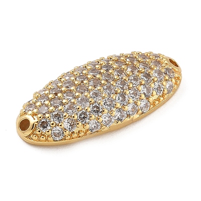 Rack Plating Brass Micro Pave Clear Cubic Zirconia Oval Connector Charms KK-A234-016G-1