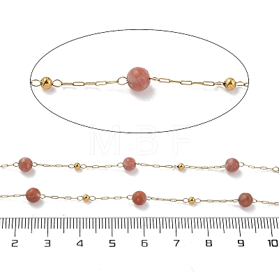 Natural Rhodochrosite & 304 Stainless Steel Beads Link Chains CHS-K021-08A-03-1