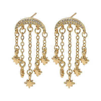 Cubic Zirconia Double Horn with Star Chandelier Earrings EJEW-G341-09G-1