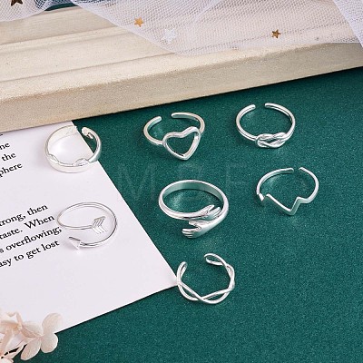 7Pcs 7 Style Heart & Cat & Wave & Arrow & Hug Hand & Knot Brass Open Cuff Rings for Women JR917A-1