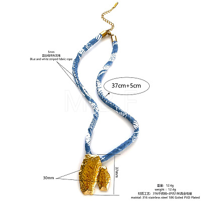 Bohemian 316 Surgical Stainless Steel & Porcelain Pendant Blue Printed Cord Necklaces WG87915-02-1