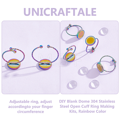 Unicraftale DIY Blank Dome 304 Stainless Steel Open Cuff Ring Making Kits DIY-UN0055-79-1