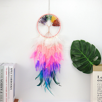 Wire Wrapped Natural Mixed Stone Chip Tree of Life Hanging Decoration PW-WG52224-06-1