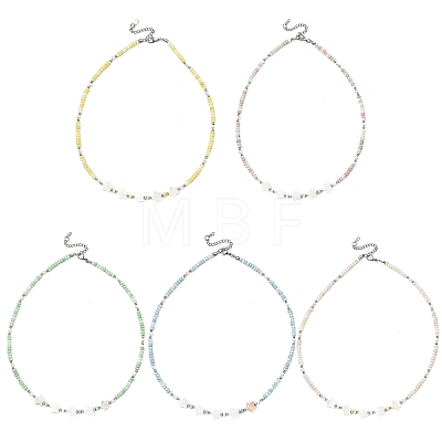 Summer Star Shell Pearl & Ombre Effect Dyed Glass Beaded Necklaces for Women NJEW-JN06051-1