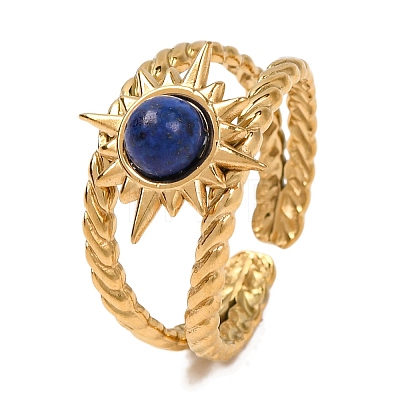 Natural Lapis Lazuli Finger Rings RJEW-Q822-26G-02-1