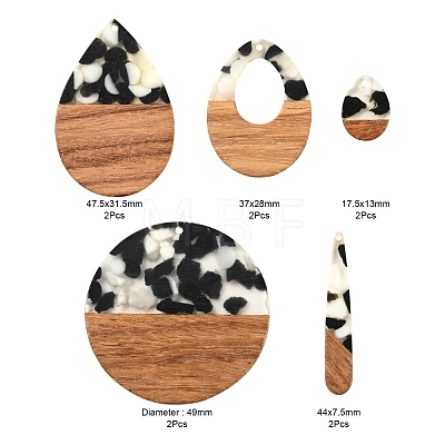 10Pcs 5 Style Resin & Walnut Wood Pendants RESI-LS0001-44-1