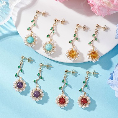 4 Pairs Flower 304 Stainless Steel Cubic Zirconia Dangle Stud Earrings EJEW-TA00800-1