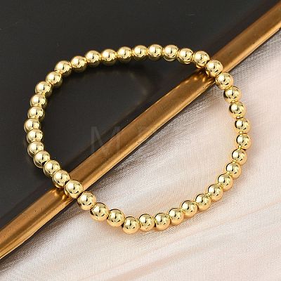 Brass Round Beaded Stretch Bracelets for Men Women BJEW-B148-05C-G-1