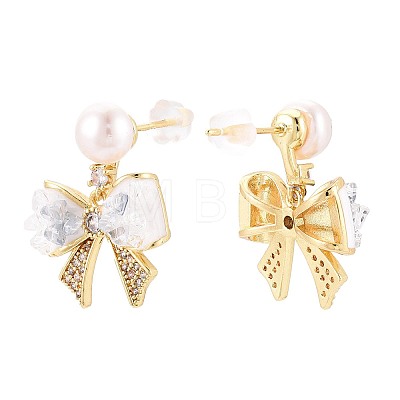 Bowknot Brass Micro Pave Clear Cubic Zirconia Dangle Stud Earrings PEAR-N017-07C-1