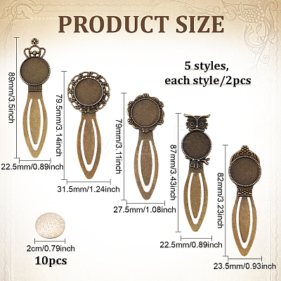 10Pcs Zinc Alloy Bookmark Cabochon Settings FIND-ME0004-26-1