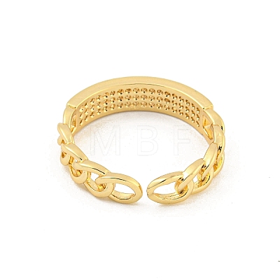 Oval Chain Brass Micro Pave Clear Cubic Zirconia Open Cuff Rings RJEW-G309-06G-1
