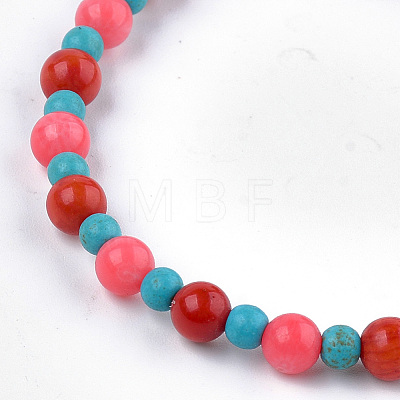 Synthetic Coral Beaded Stretch Bracelets BJEW-S134-76-1