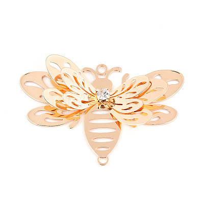 Brass Crystal Rhinestone 3D Bee Connector Charms KKC-T003-03KCG-1