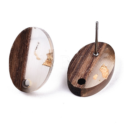 Transparent Resin & Walnut Wood Stud Earring Findings MAK-N032-004A-F01-1
